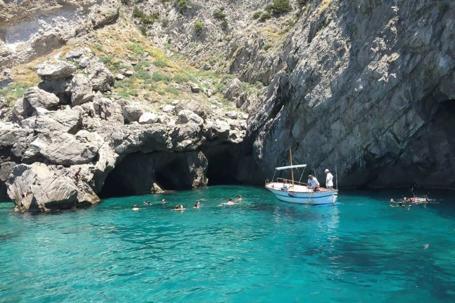 From Sorrento to Capri and Positano: Private Boat Tour - Swim Breaks Off the Boat: Turquoise Bays, Limestone Arcs, and a Real Reset